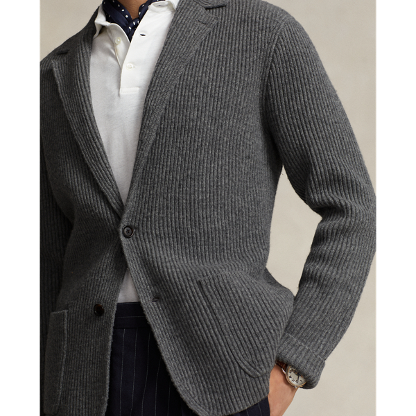 Charcoal Wool-Blend Blazer Cardigan Polo Ralph Lauren 5