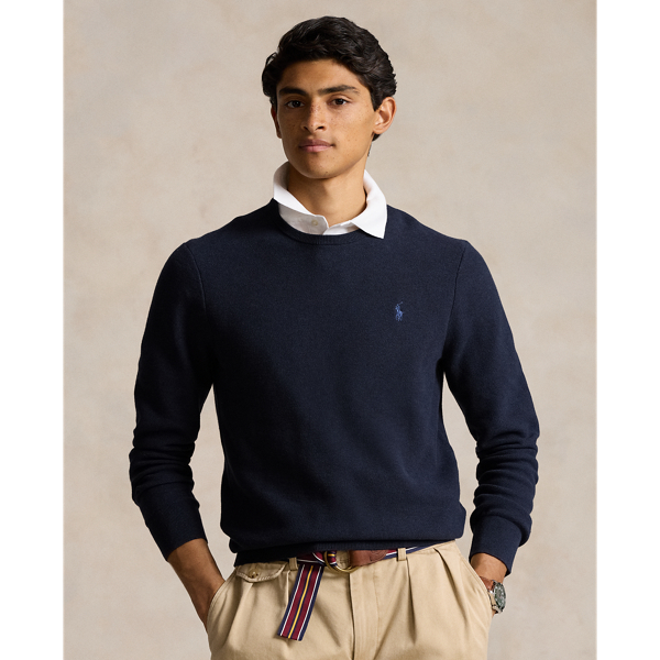 Navy Heather Textured Cotton Crewneck Sweater Polo Ralph Lauren 1