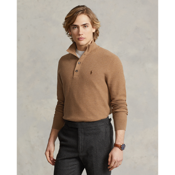 Latte Brown Heather Mesh-Knit Cotton Mockneck Sweater Polo Ralph Lauren 1