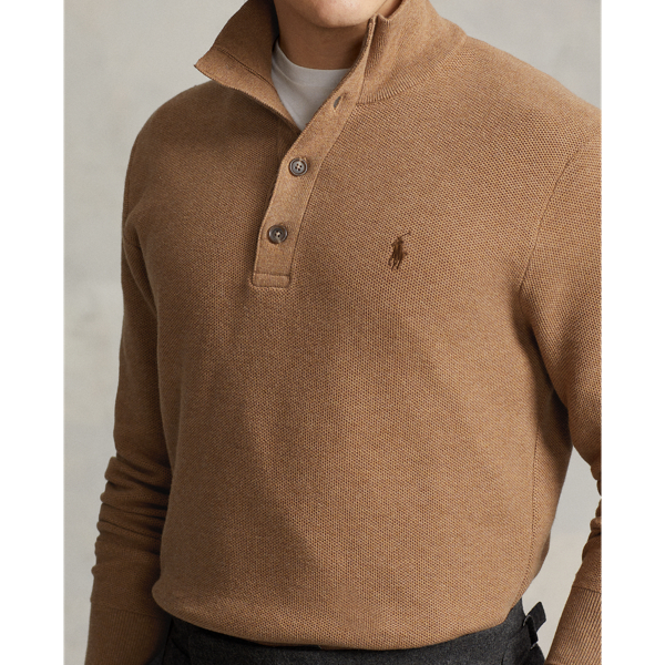 Latte Brown Heather Mesh-Knit Cotton Mockneck Sweater Polo Ralph Lauren 6