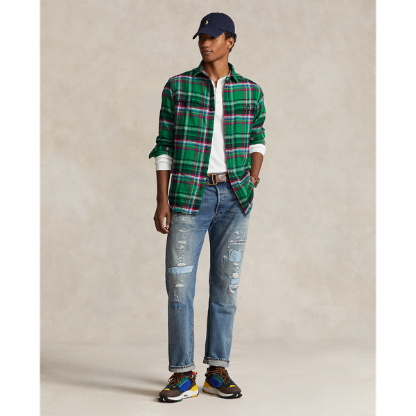 Classic Fit Suede-Patch Plaid Workshirt
