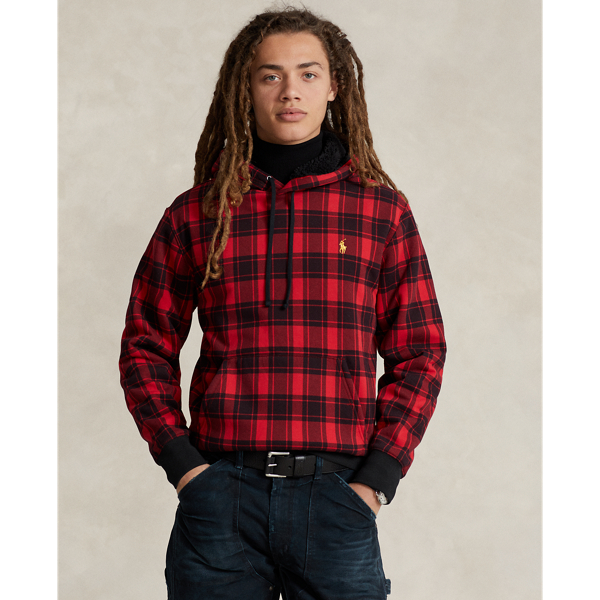 Men s Plaid Pile Fleece Hoodie Ralph Lauren