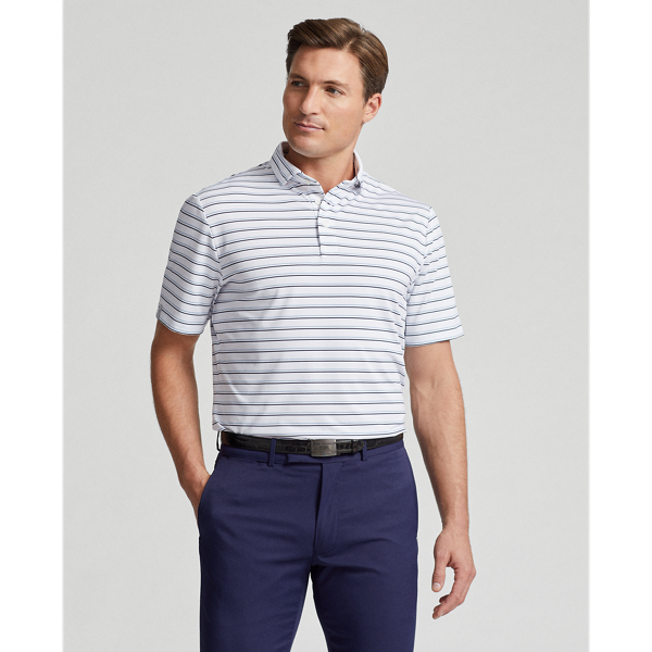 Ceramic White Classic Fit Striped Jersey Polo Shirt RLX 1