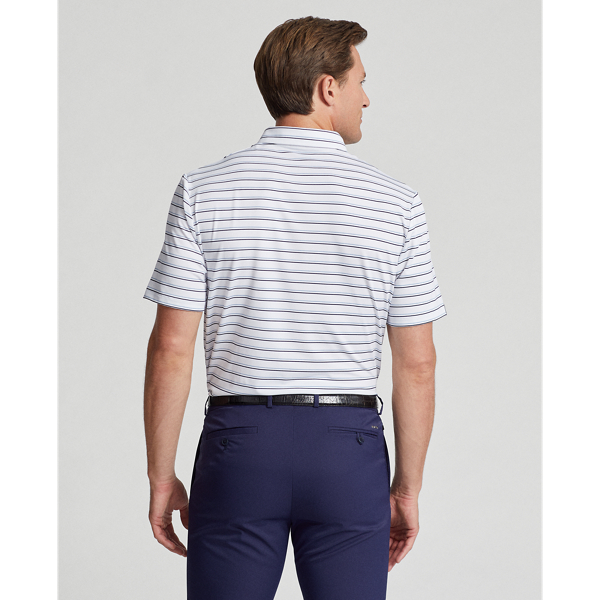 Ceramic White Classic Fit Striped Jersey Polo Shirt RLX 5