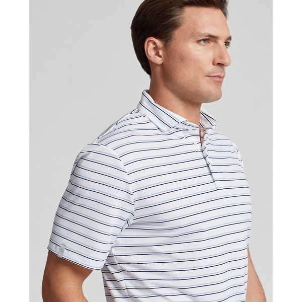 Ceramic White Classic Fit Striped Jersey Polo Shirt RLX 6