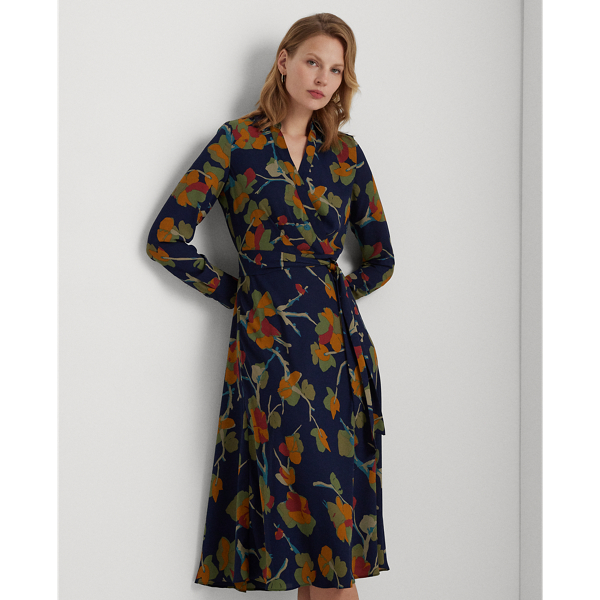 &Uuml;berlappendes Georgette-Midikleid Lauren in Blau multi 3