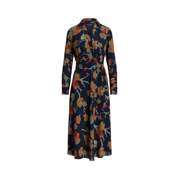 &Uuml;berlappendes Georgette-Midikleid Lauren in Blau multi 2