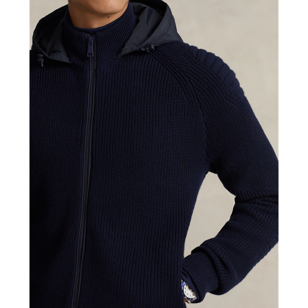 Pull zipp&eacute; &agrave; capuche en laine lavable RLX en Marine Piper 6