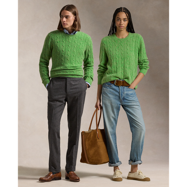 Polo Ralph Lauren 아이코닉 케이블 니트 캐시미어 스웨터 필드 그린 헤더 1