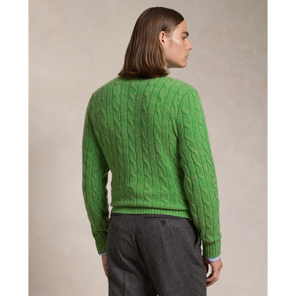 Polo Ralph Lauren 아이코닉 케이블 니트 캐시미어 스웨터 필드 그린 헤더 5