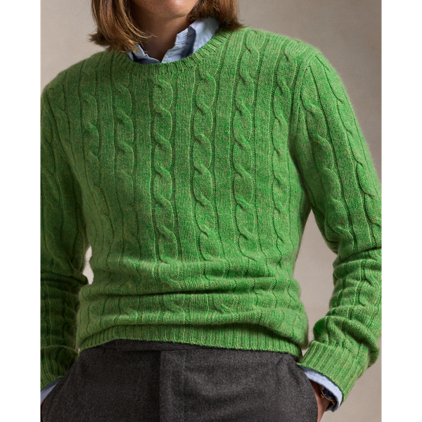 Polo Ralph Lauren 아이코닉 케이블 니트 캐시미어 스웨터 필드 그린 헤더 8