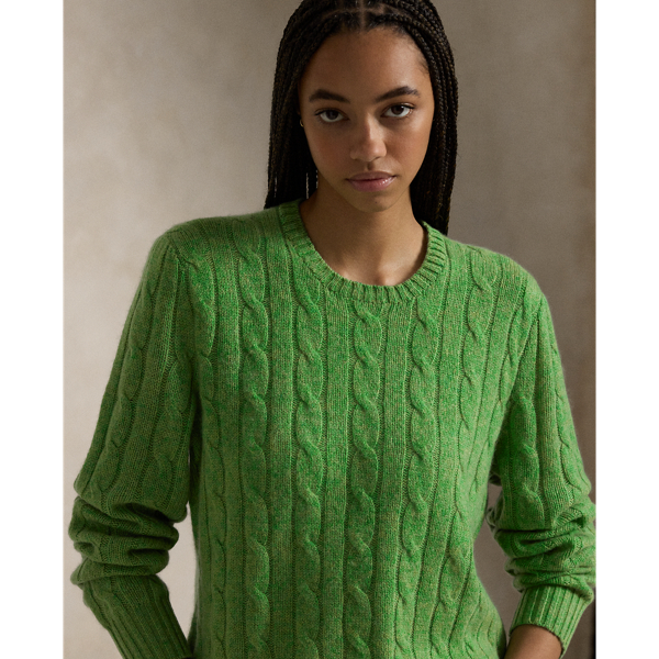 Polo Ralph Lauren 아이코닉 케이블 니트 캐시미어 스웨터 필드 그린 헤더 9