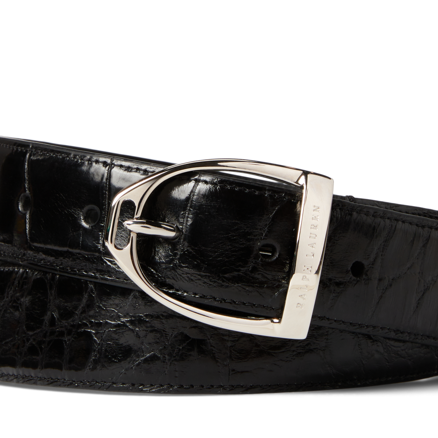 Мужской ремень Ralph Lauren Stirrup-Buckle Alligator, цвет: Чёрный — фото 1