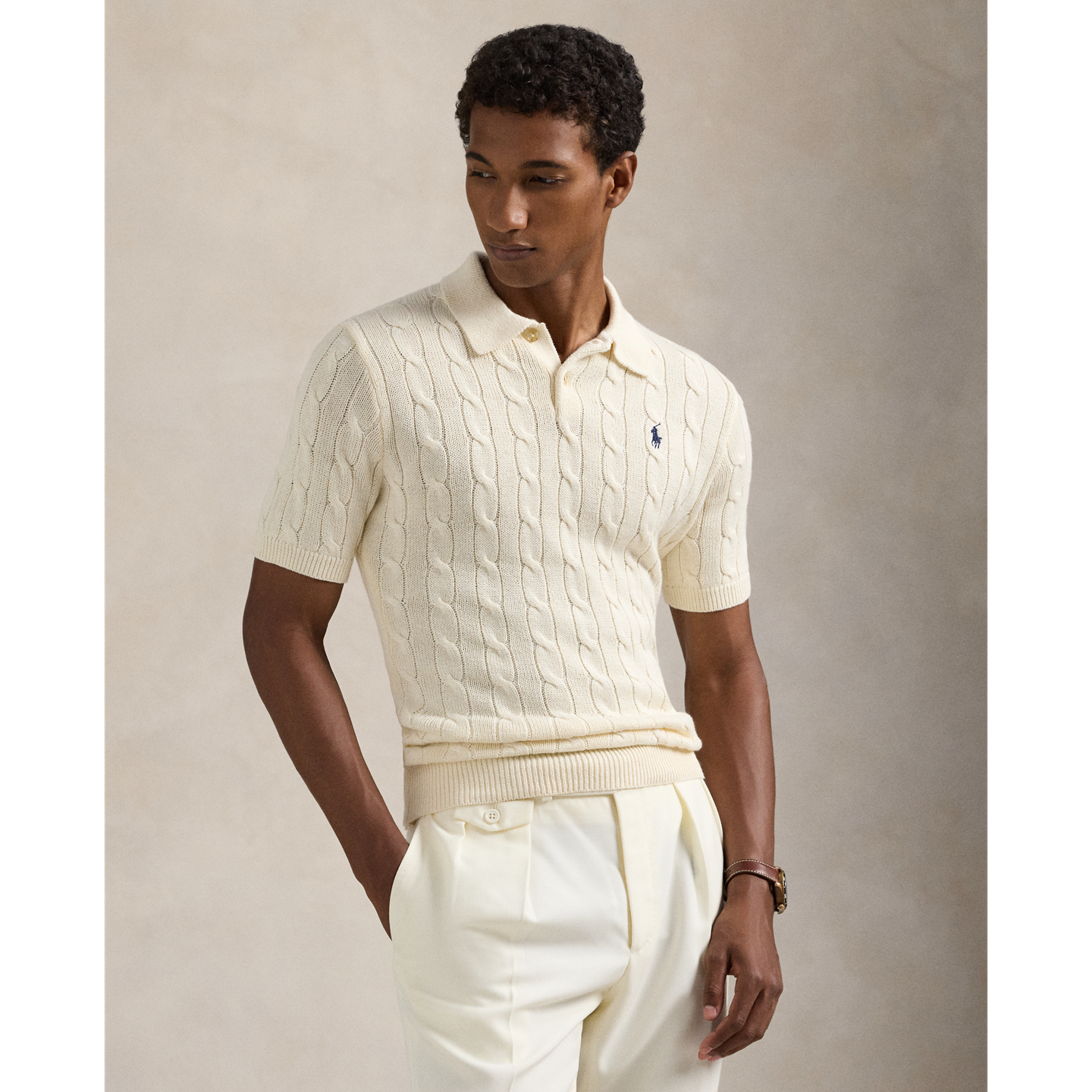 Мужской свитер Ralph Lauren Cable-Knit Cotton Polo, цвет: Кремовый — фото 4