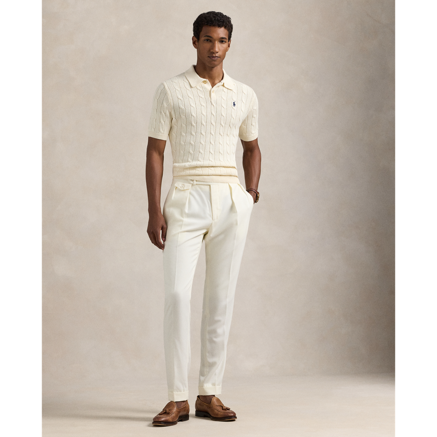 Мужской свитер Ralph Lauren Cable-Knit Cotton Polo, цвет: Кремовый — фото 1