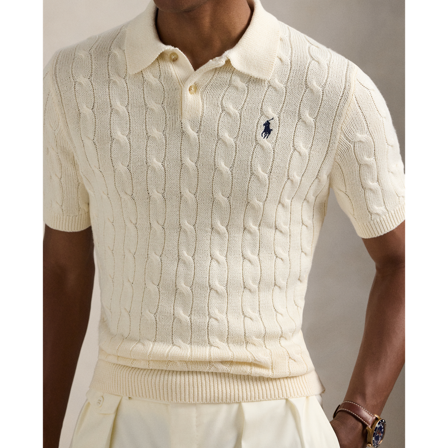 Мужской свитер Ralph Lauren Cable-Knit Cotton Polo, цвет: Кремовый — фото 3