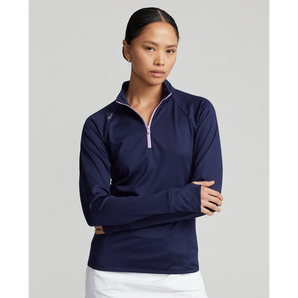 French Navy/Light Mauve Jersey Quarter-Zip Pullover RLX 1