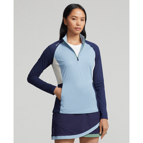 Vessel Blue/Navy/Cream Color-Blocked Jersey Zip Pullover RLX 1
