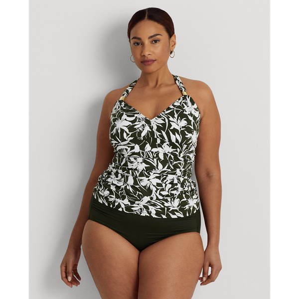 Olive Shirred High-Waisted Bikini Bottom Lauren Woman 1