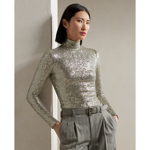 Embellished Long Sleeve Roll Neck Top