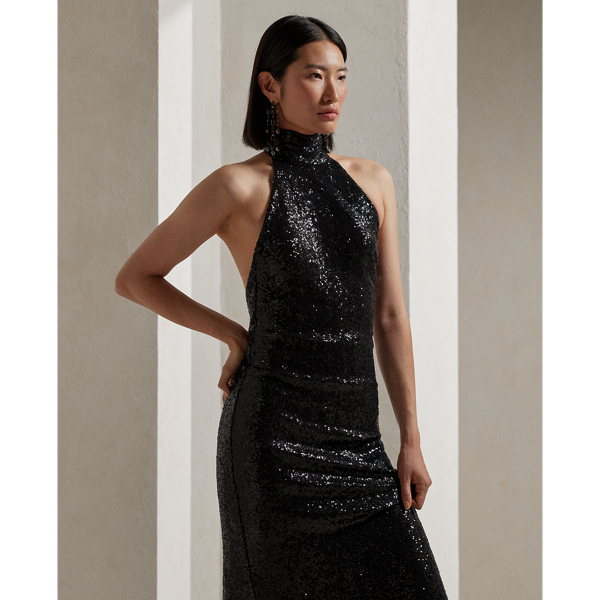 Abito da sera smanicato con paillettes Ralph Lauren Collection in Nero 4