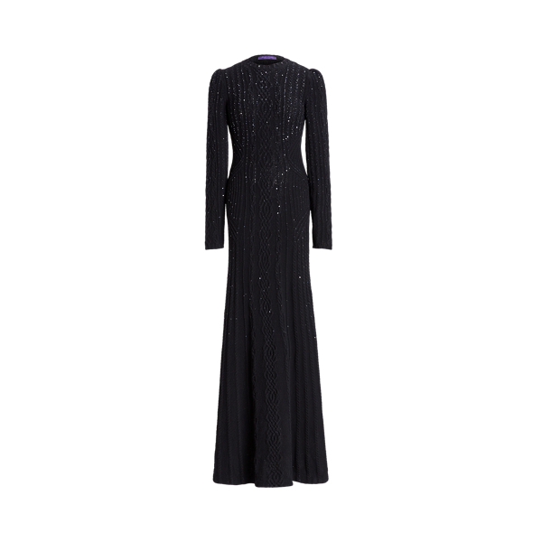 Vestido de noite em malha tran&ccedil;ada Ralph Lauren Collection em 1