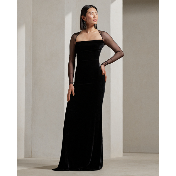 Hartwell Velvet Tulle Evening Dress for Women Ralph Lauren KW