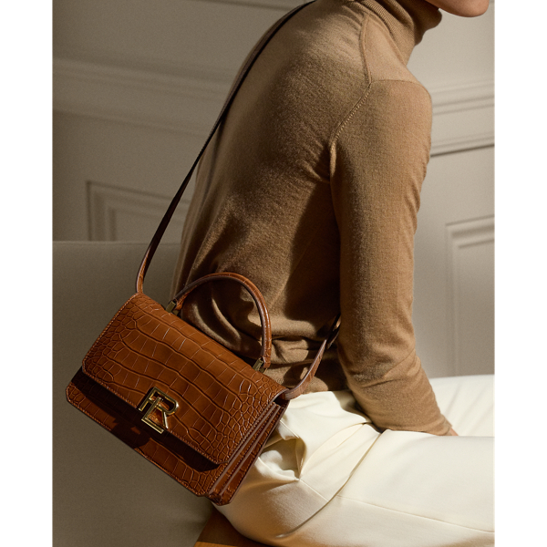 Sac port&eacute; main RL&nbsp;888 en alligator Ralph Lauren Collection en Miel 8