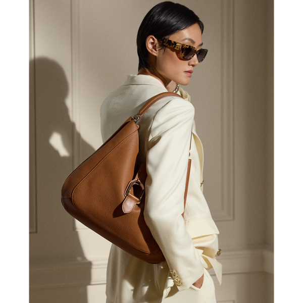 ショルダーバッグ・ポシェット POLO RALPH LAUREN BROWN LEATHER SHOULDER BAG Polo Ralph Lauren Lauren Shoulder Bag Leather Grn Check