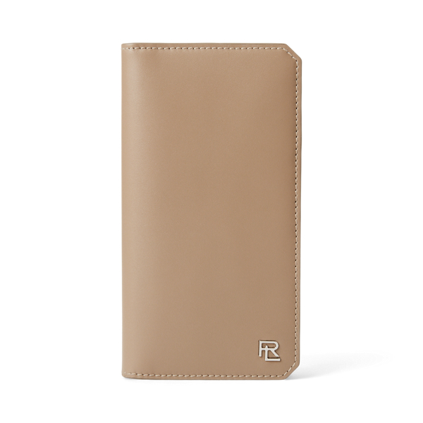 Taupe RL Box Calfskin Vertical Wallet Ralph Lauren Collection 1