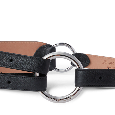 Женский ремень Ralph Lauren Tri-Strap O-Ring Pebbled Calfskin, цвет: Чёрный