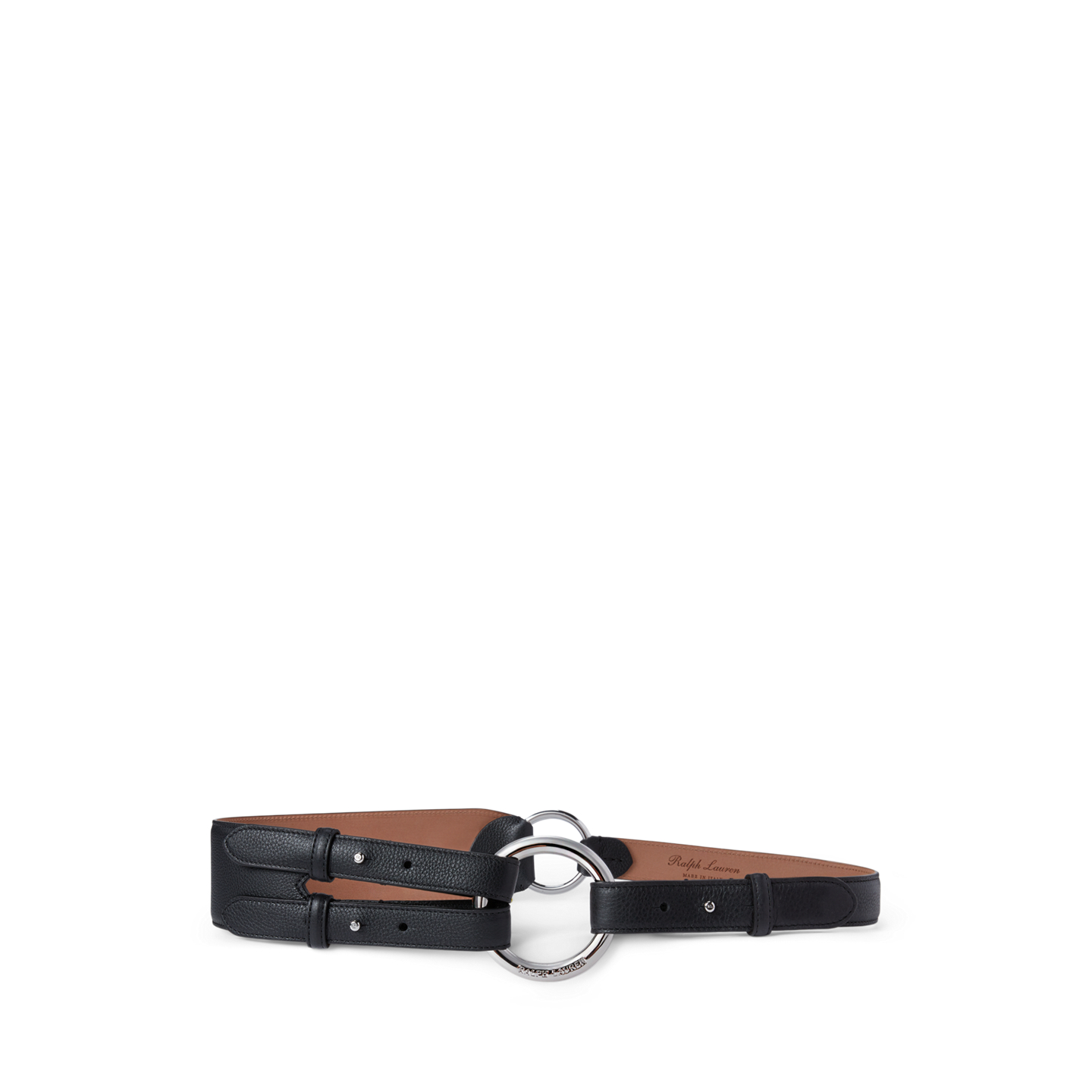 Женский ремень Ralph Lauren Tri-Strap O-Ring Pebbled Calfskin, цвет: Чёрный — фото 3