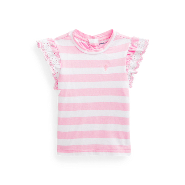 Striped Eyelet Cotton Jersey Top