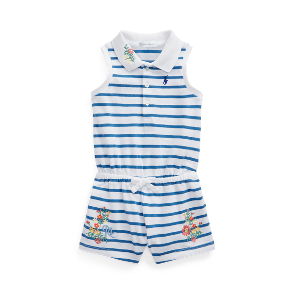 Striped Floral Cotton Mesh Playsuit