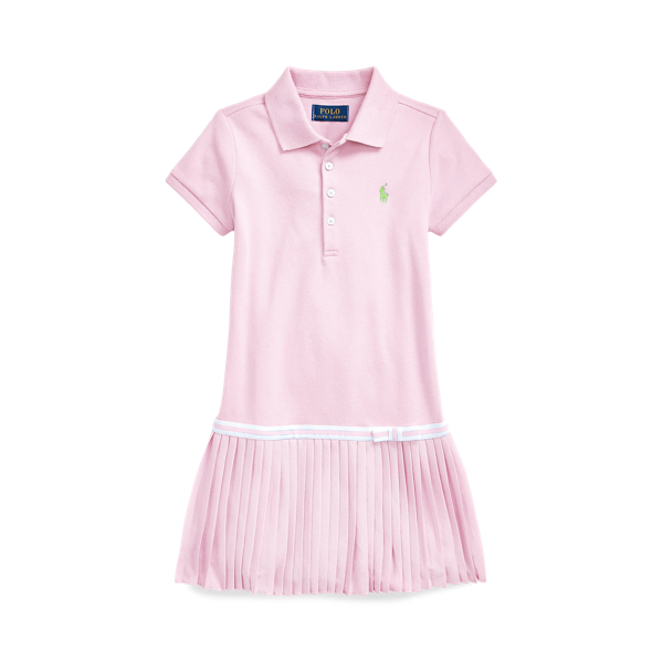 Pleated Cotton Stretch Mesh Polo Dress