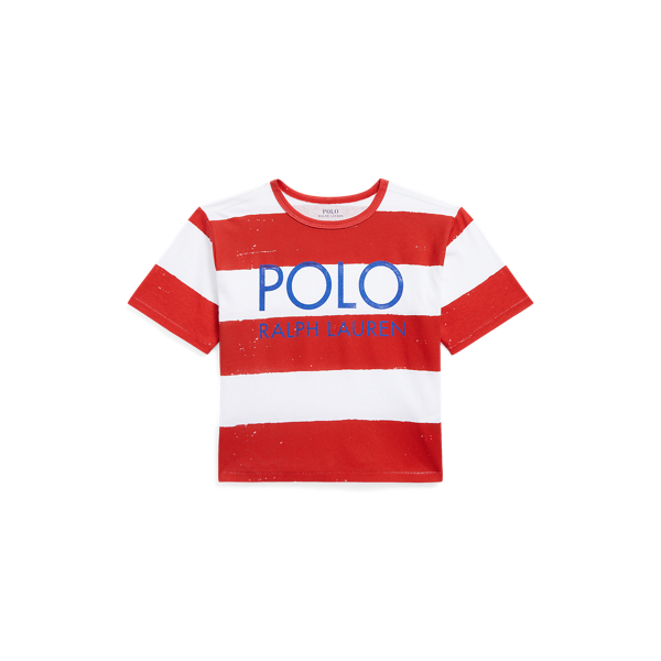 Gestreept recht jersey T-shirt met logo