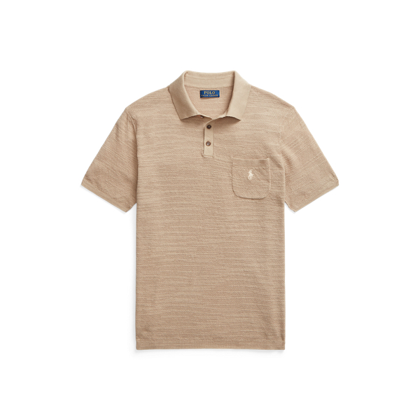 Pull col polo en coton et lin Polo Ralph Lauren en Kaki vintage 1