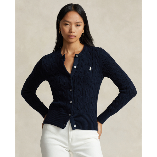Hunter Navy Cable-Knit Cotton Cardigan Polo Ralph Lauren 1