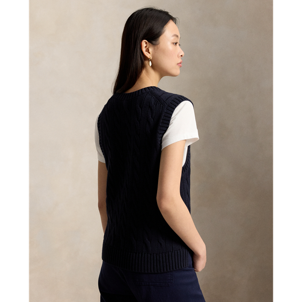 Hunter Navy Cable-Knit V-Neck Sleeveless Jumper Polo Ralph Lauren 4