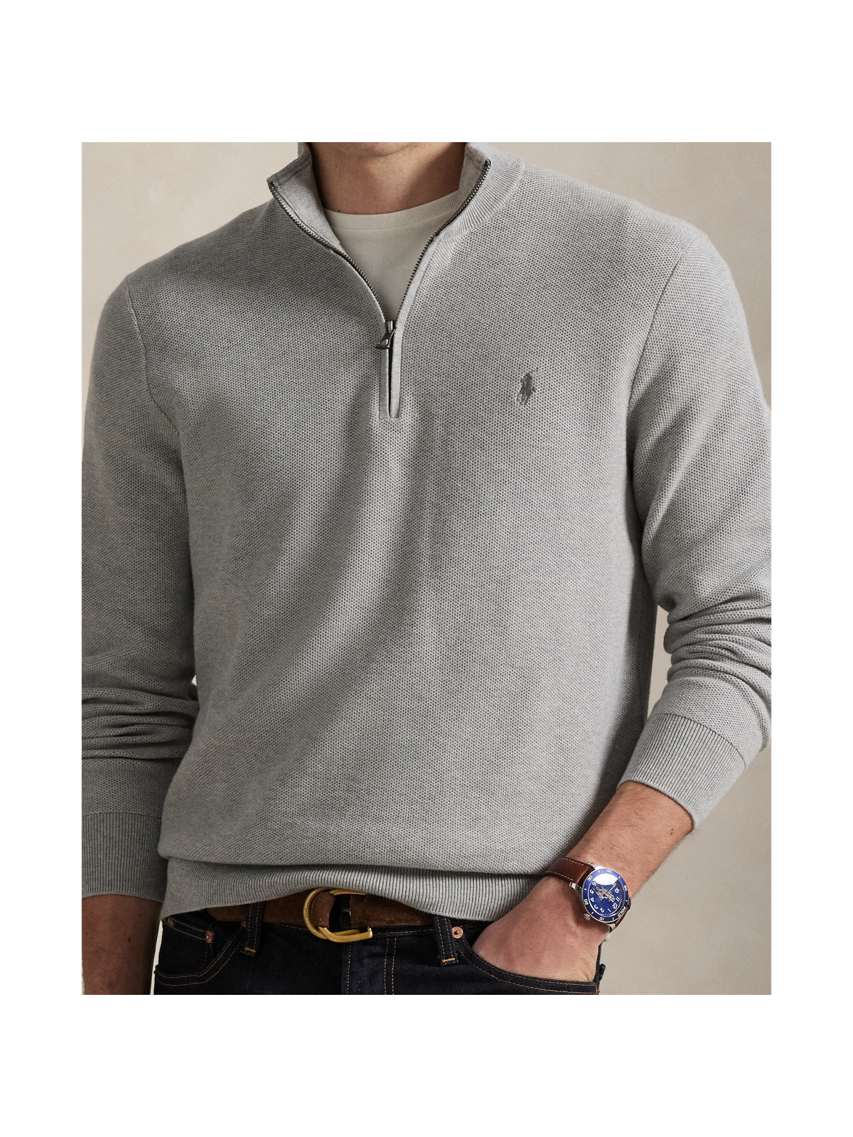 Мужские свитеры Ralph Lauren Mesh-Knit Cotton Quarter-Zip Sweater — фото 3