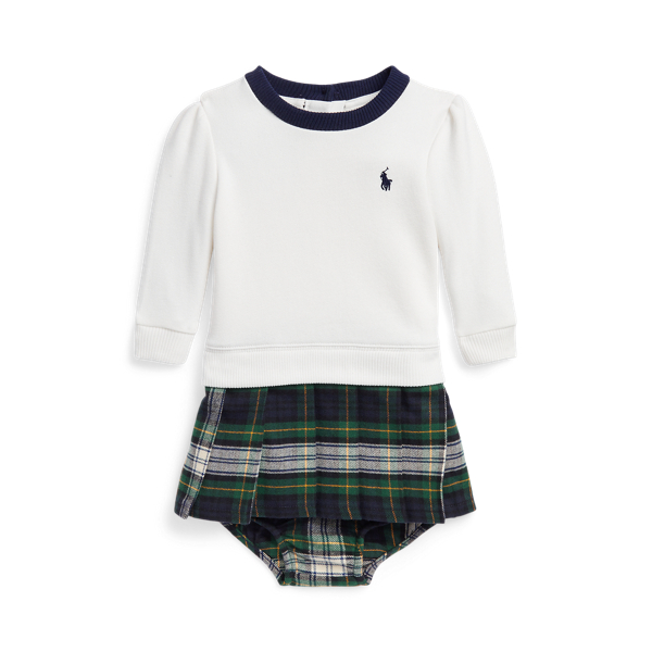 Plaid Pleated Fleece Dress & Bloomer