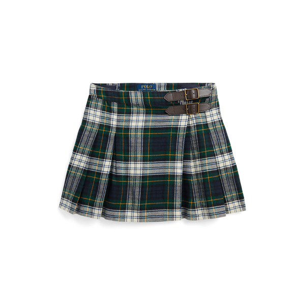 Plaid Pleated Cotton Twill Skirt