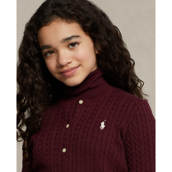 Harvard Wine W/Prch Crea Mini-Cable Cotton Cardigan Girls 7-14 Years 4