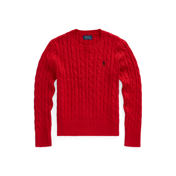 RL 2000 Red Cable-Knit Cotton Sweater Girls 7-16 1