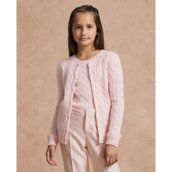 Morning Pink Cable-Knit Cashmere Cardigan Girls 7-16 1