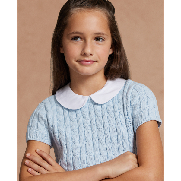 Pearl Blue Cable-Knit Cotton Sweater Dress Girls&rsquo; Collection 7-16 4