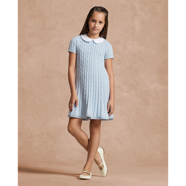 Pearl Blue Cable-Knit Cotton Sweater Dress Girls&rsquo; Collection 7-16 6