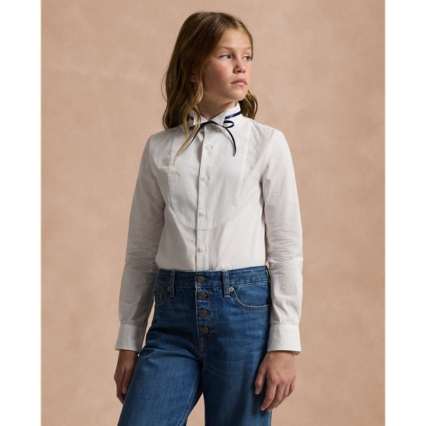 White Cotton Broadcloth Tuxedo Shirt Girls 7-16 1