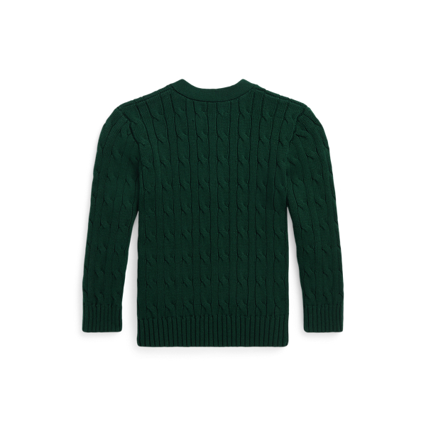 Moss Agate/Wine Cable-Knit Cotton V-Neck Cardigan Boys 2-7 2