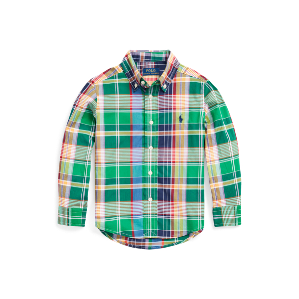 Green/Yellow Multi Plaid Cotton Poplin Shirt Boys 2-7 1